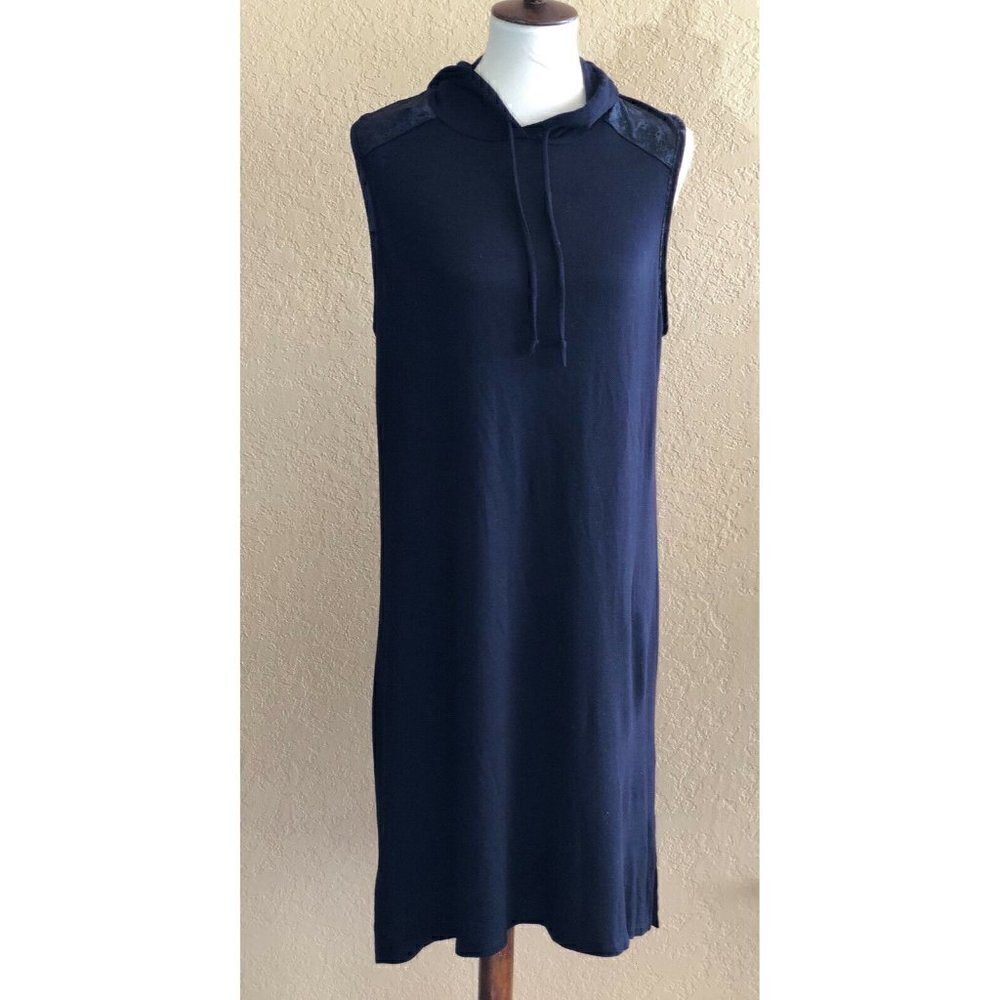 New Bobeau Black Active Cover Up Womens Size XS Velour Trim Hooded Dress - Picture 10 of 11